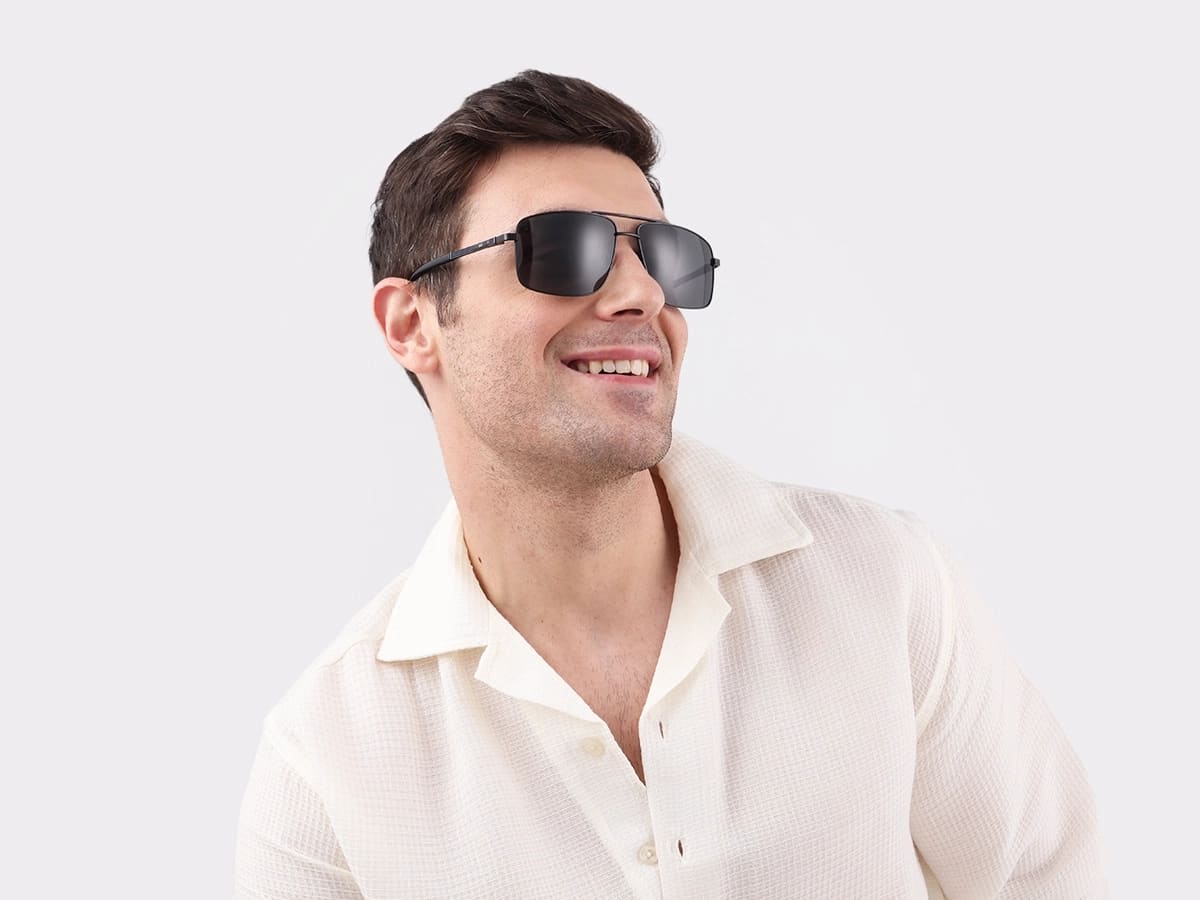 Square Black Pilot Double Bridge Sunglasses 43
