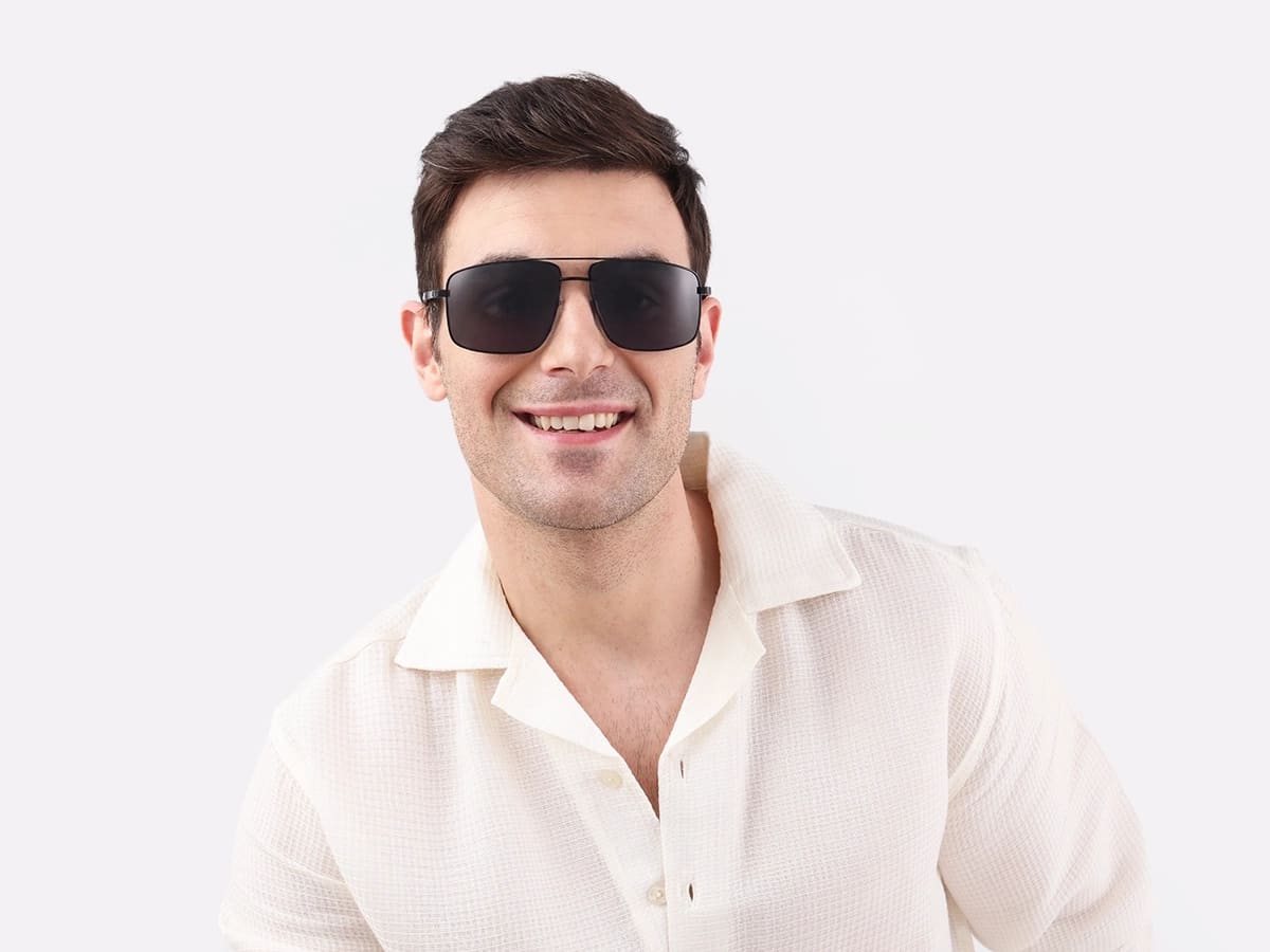 Square Black Pilot Double Bridge Sunglasses 41
