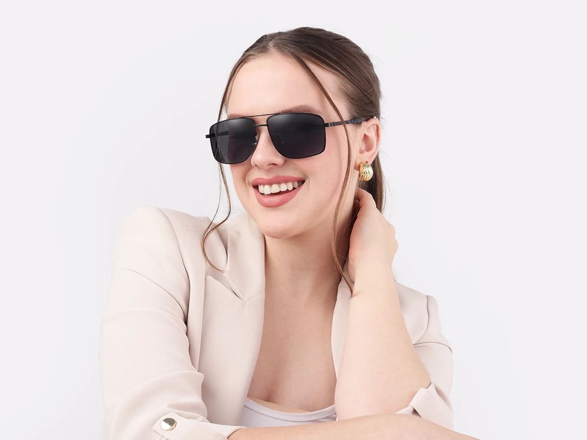 Square Black Pilot Double Bridge Sunglasses 51