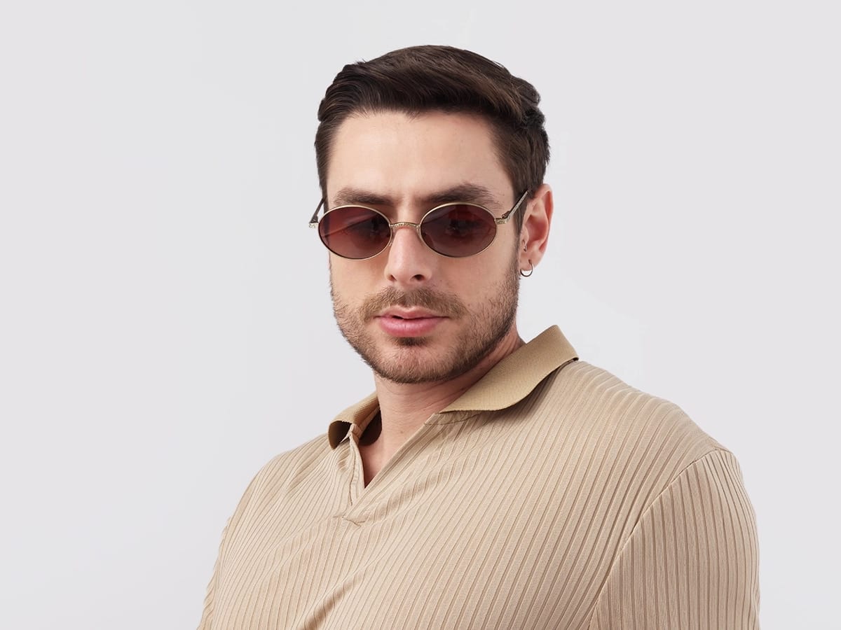 Matte Polished Gold Oval Metal Sunglasses 41