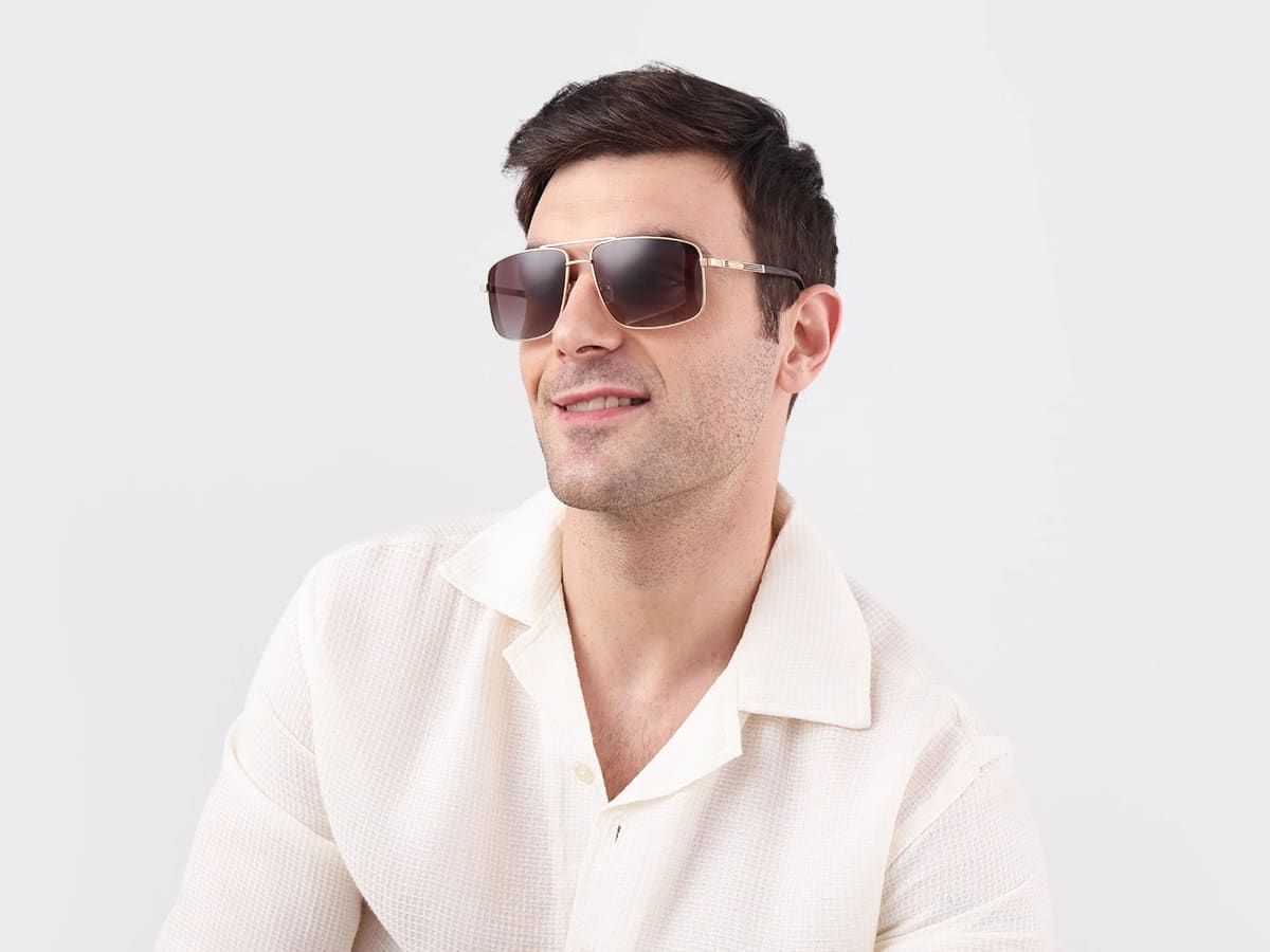 Champagne Gold Square Pilot Double Bridge Sunglasses 41