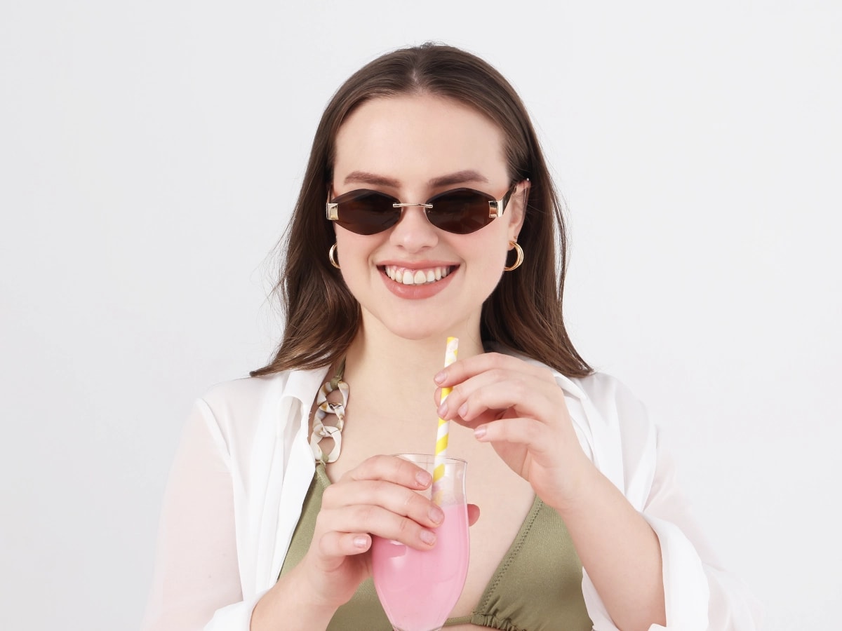 Champagne Gold Oval Rimless Sunglasses 51