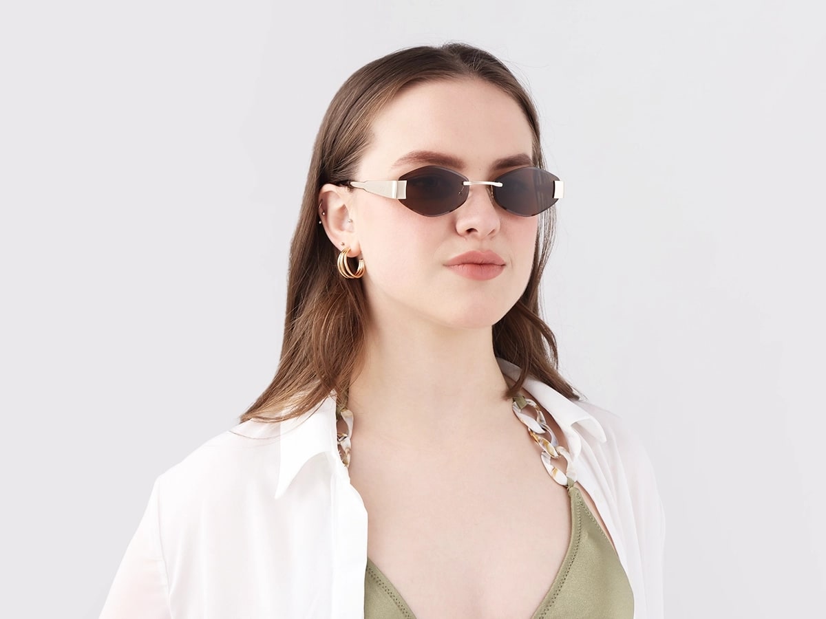 Champagne Gold Oval Rimless Sunglasses 52