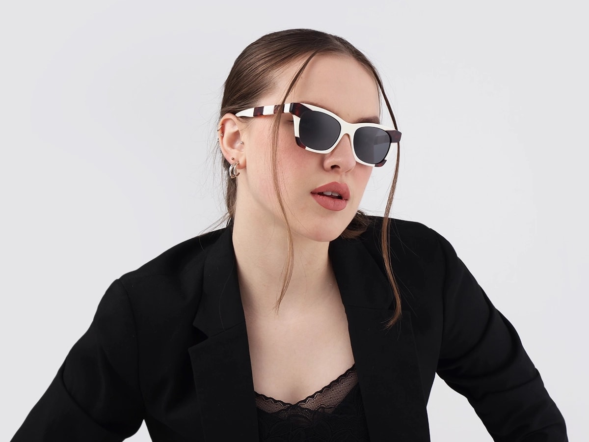 White & Tortoise Square Cat-Eye Sunglasses 52