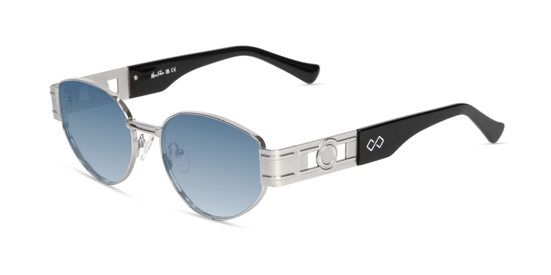 Silver Metal Frame Oval Sunglasses With Blue Tint-3