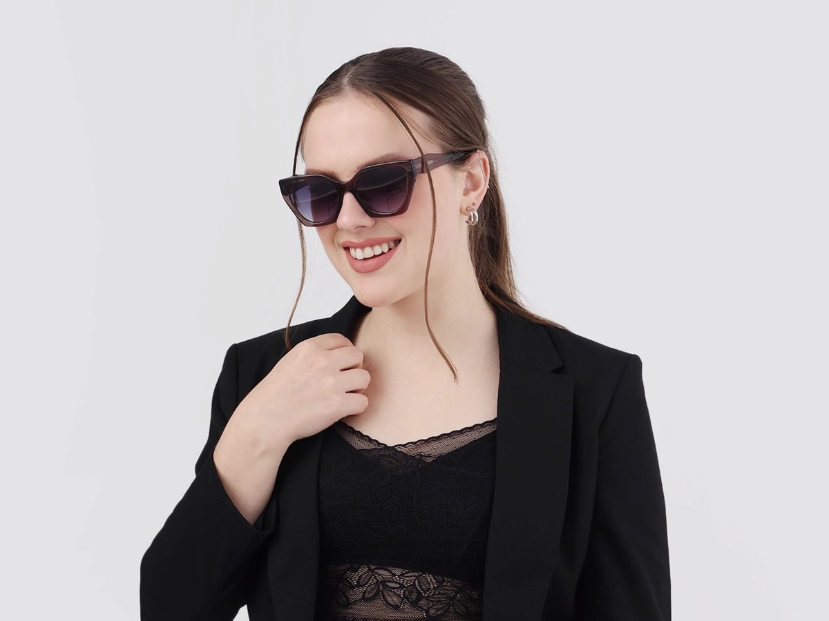 Crystal Mauve Grey Cat-Eye Geometric Sunglasses-52