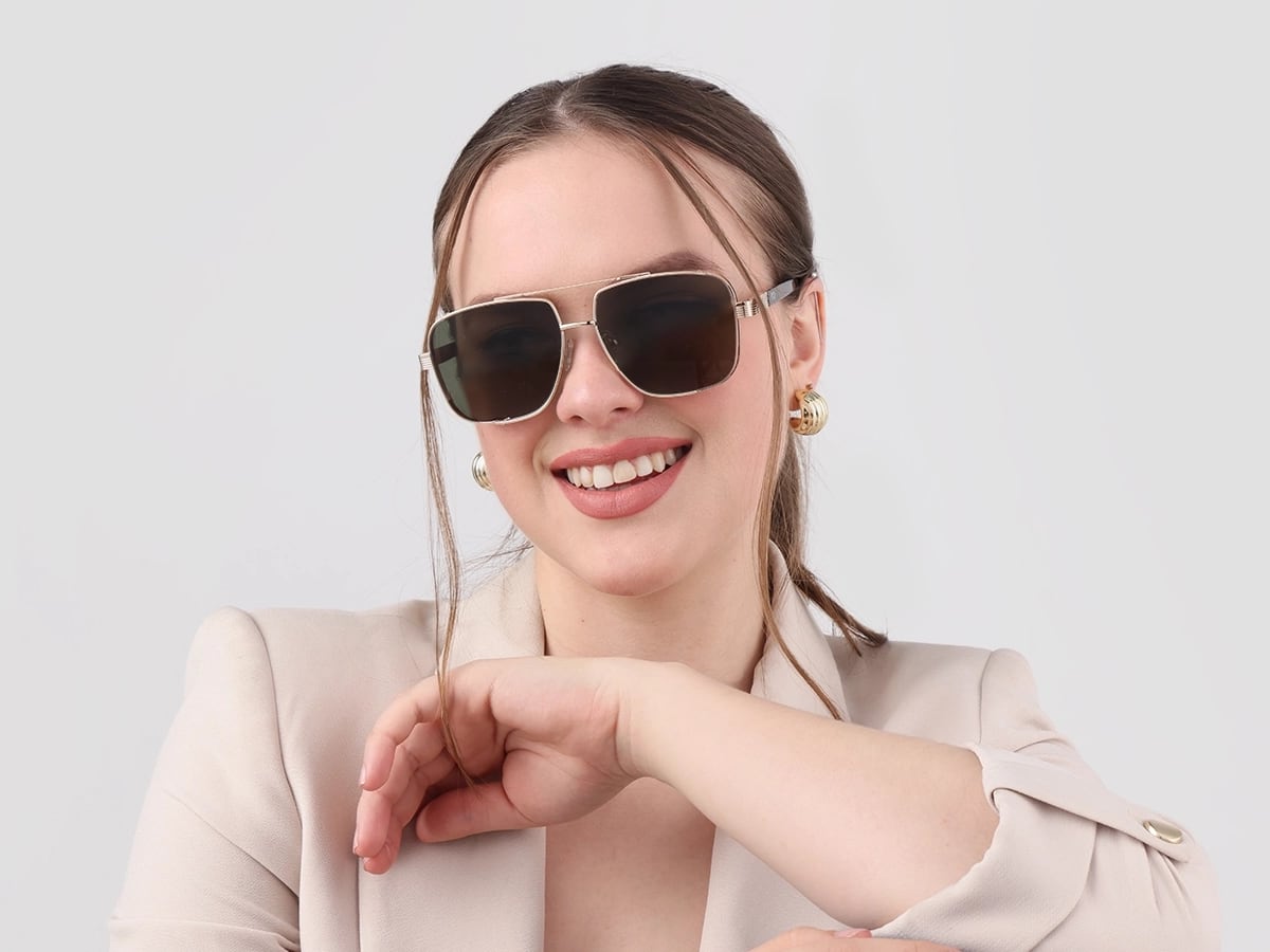 Champagne Gold Metal Double Bridge Sunglasses-51