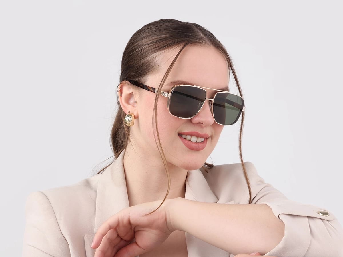 Champagne Gold Metal Double Bridge Sunglasses-53