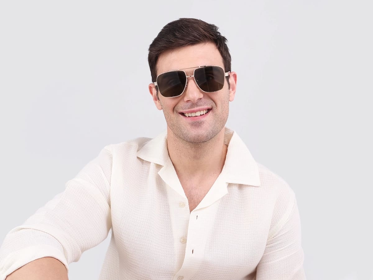 Champagne Gold Metal Double Bridge Sunglasses-41