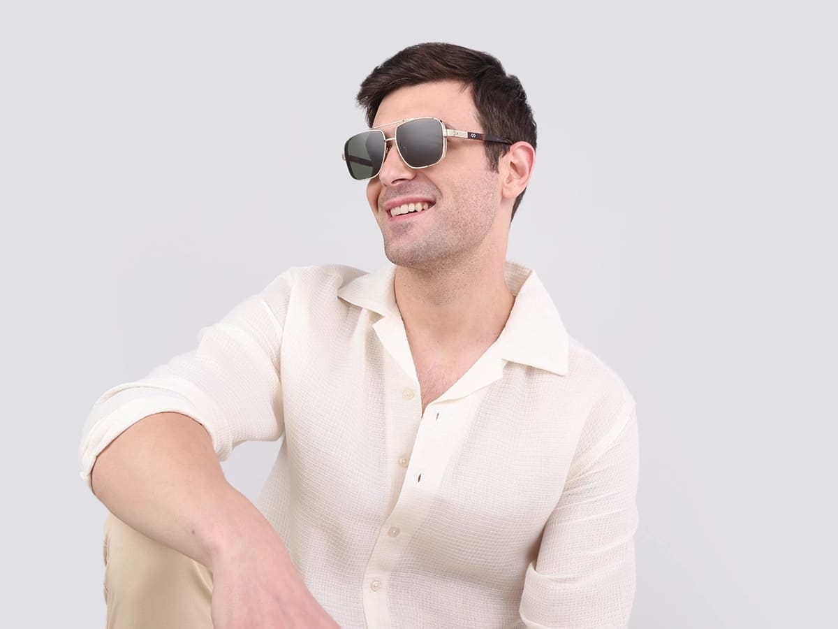 Champagne Gold Metal Double Bridge Sunglasses-42