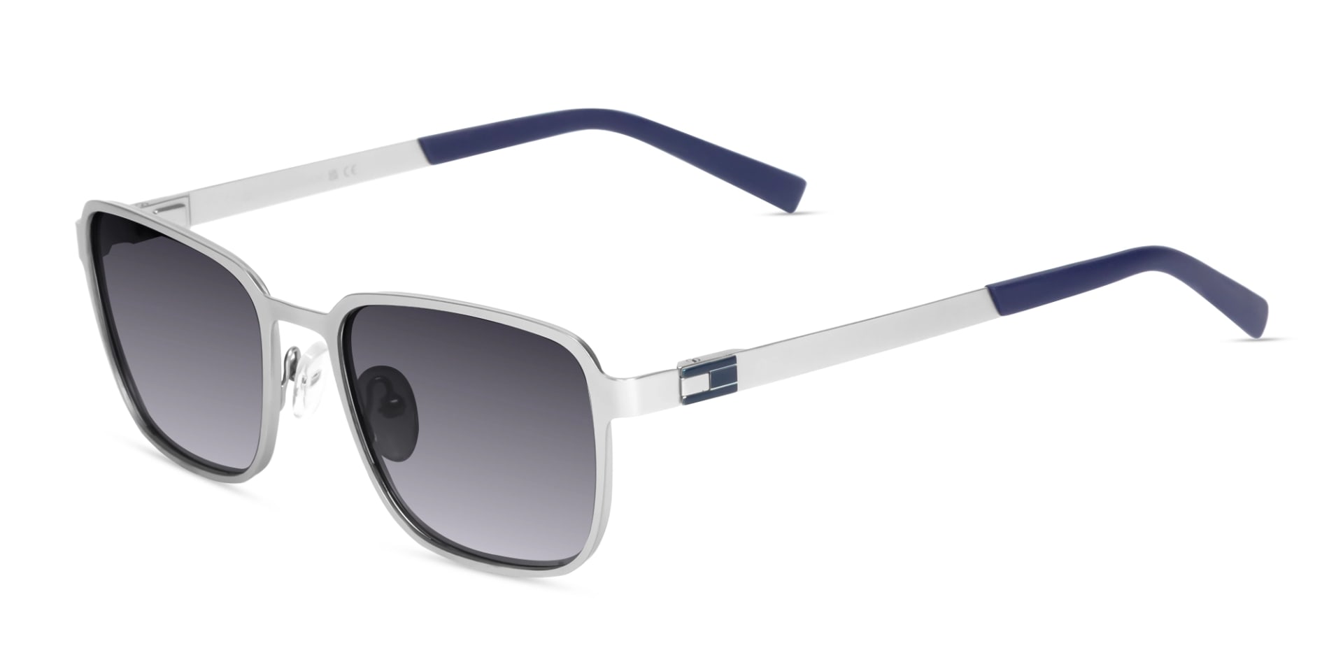 Matte Silver Rectangle Metal Full-Rim Sunglasses 3