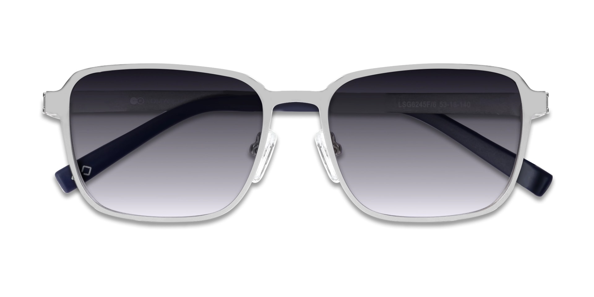 Matte Silver Rectangle Metal Full-Rim Sunglasses 6