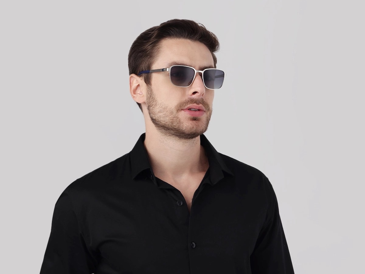 Matte Silver Rectangle Metal Full-Rim Sunglasses 43