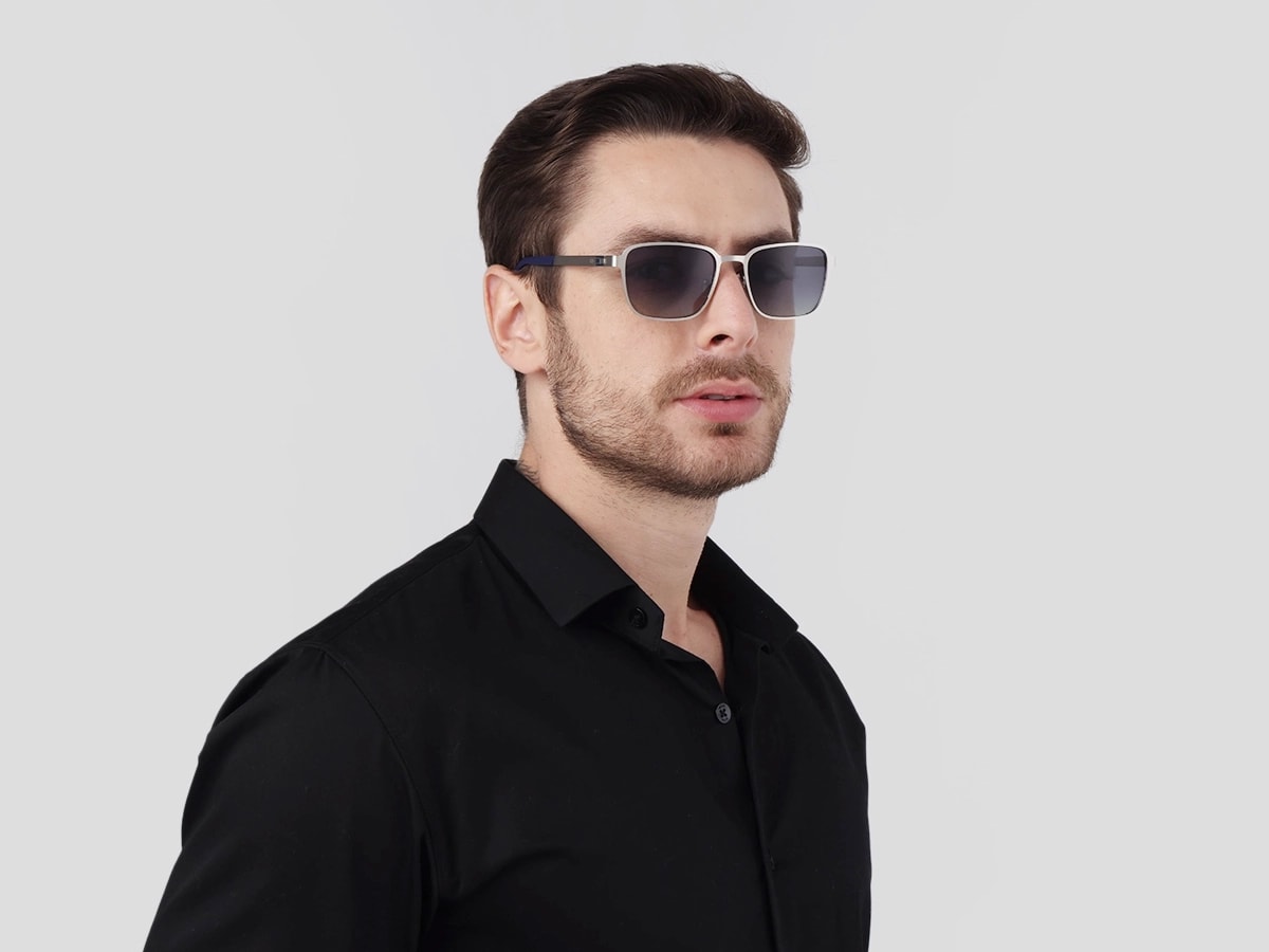 Matte Silver Rectangle Metal Full-Rim Sunglasses 41