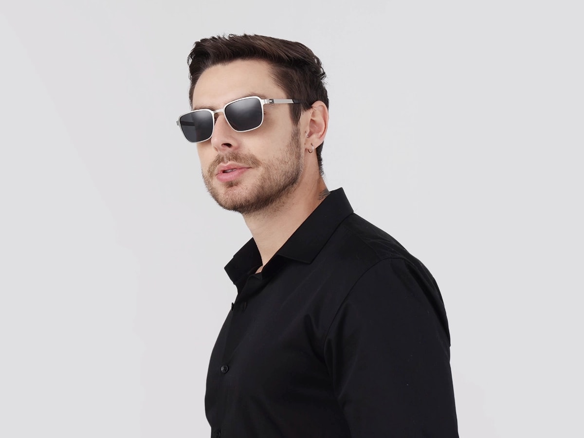 Matte Silver Metal Full-Rim Sunglasses With Nose Pads  42