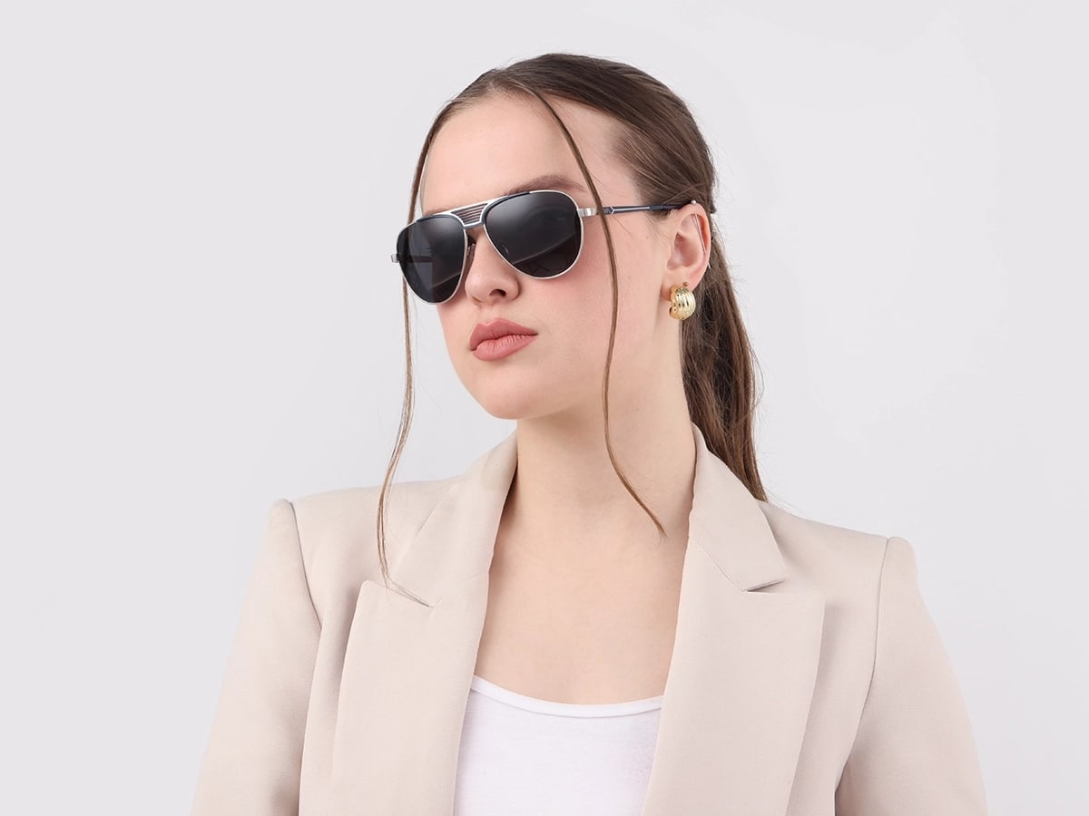 Silver Metal Double Bridge Full Rim Sunglasses 51