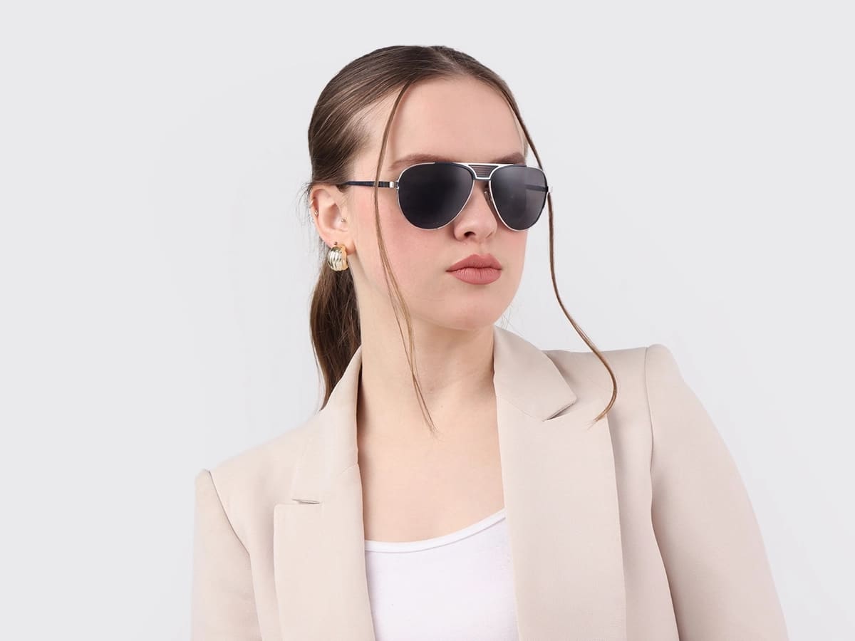 Silver Metal Double Bridge Full Rim Sunglasses 52