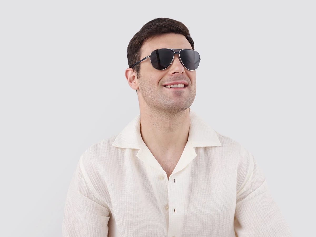 Silver Metal Double Bridge Full Rim Sunglasses 42