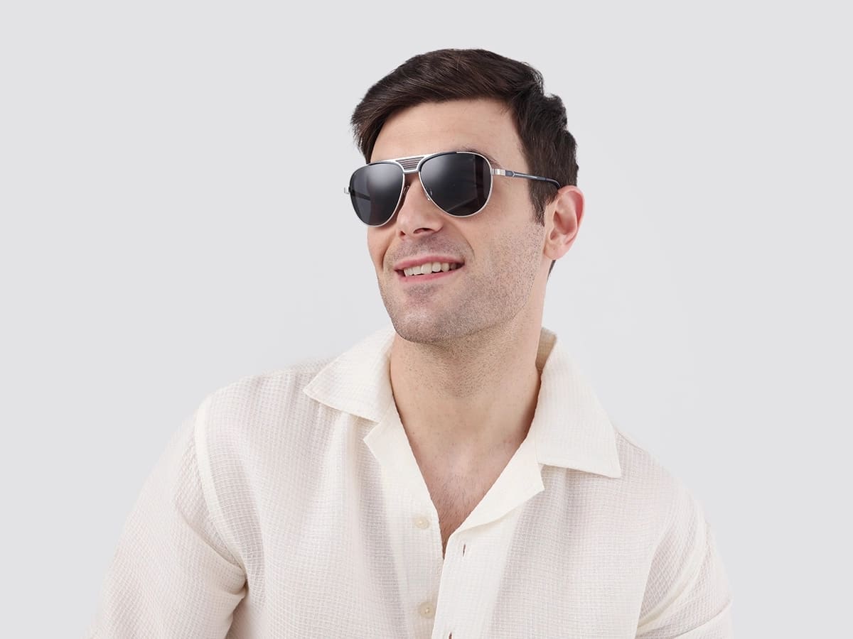 Silver Metal Double Bridge Full Rim Sunglasses 41