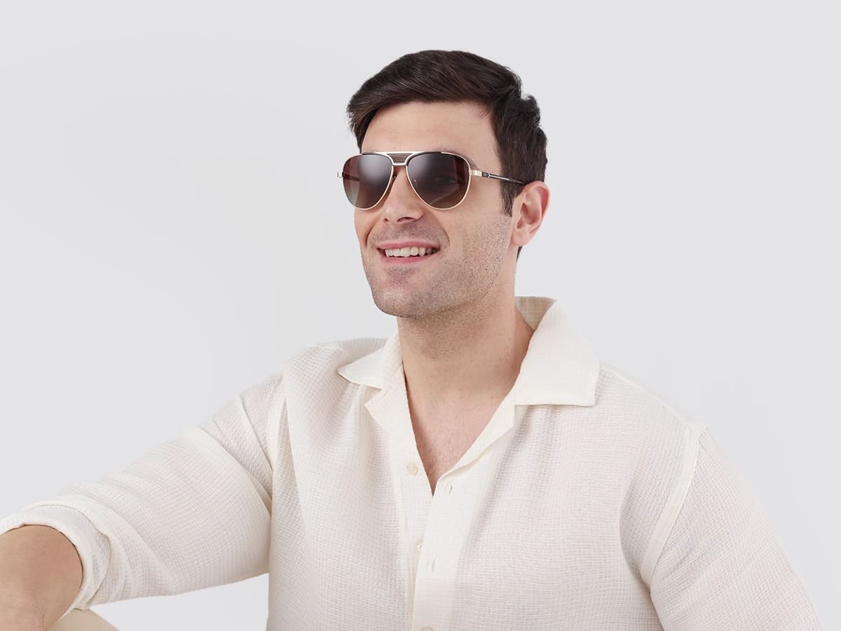 Gold Double Bridge Metal Full Rim Sunglasses 41