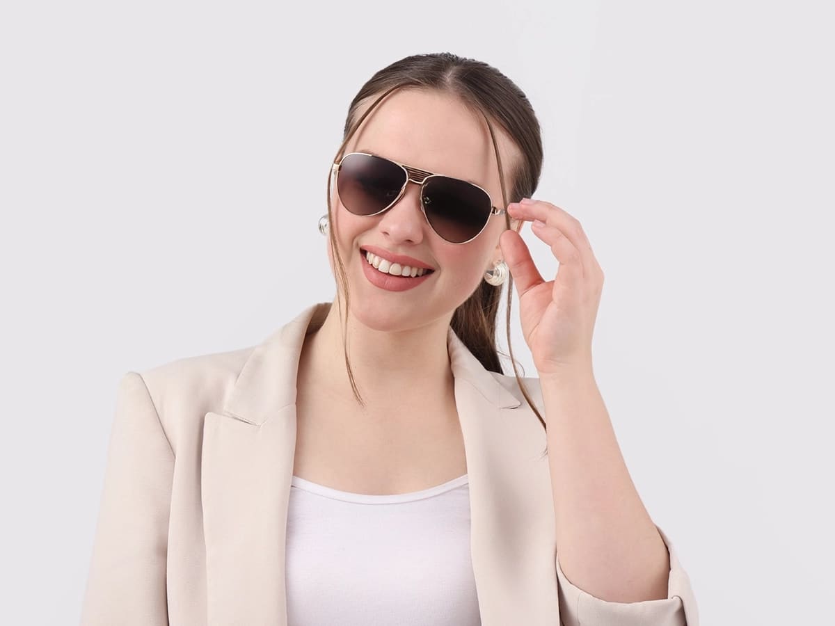 Gold Double Bridge Metal Full Rim Sunglasses 51