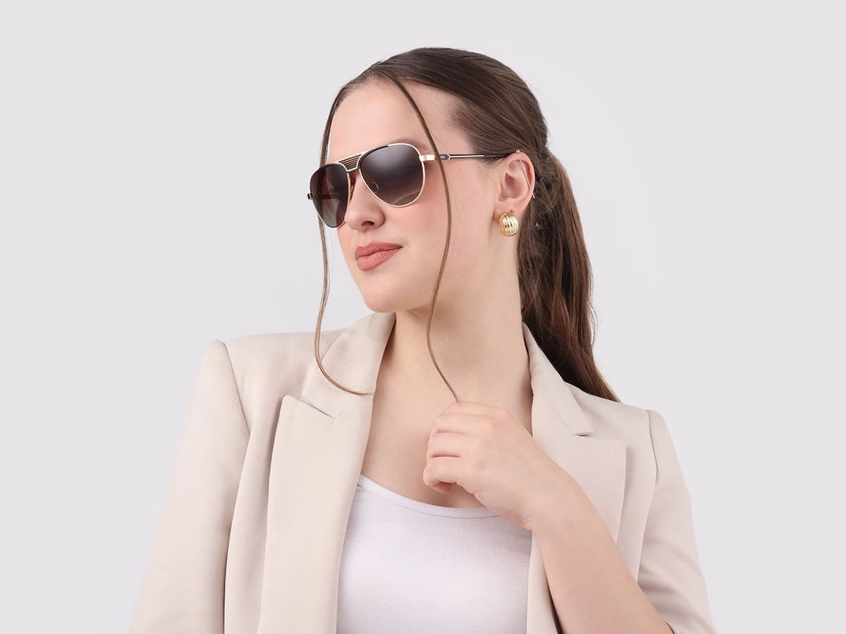 Gold Double Bridge Metal Full Rim Sunglasses 52