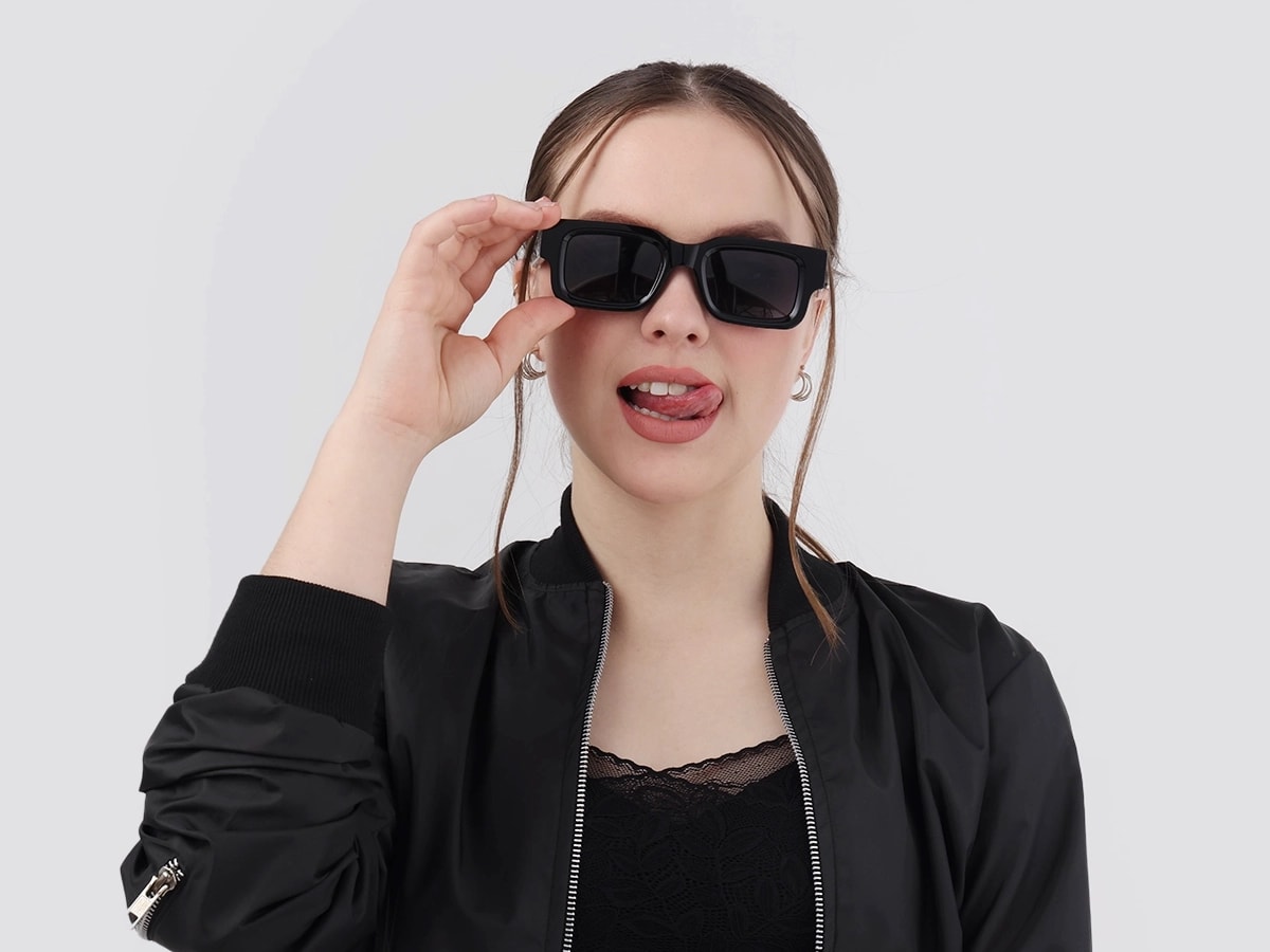 Black Rectangle Acetate Full Rim Sunglasses-53