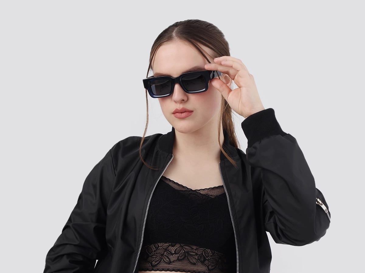 Thick Crystal Blue Rectangle Sunglasses-52