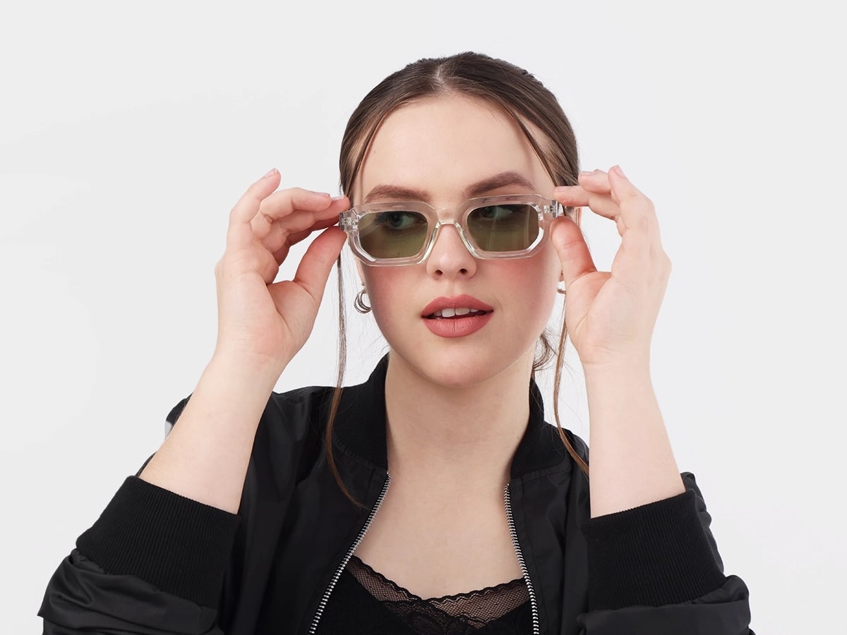 Crystal Clear Rectangle Full Rim Sunglasses 52