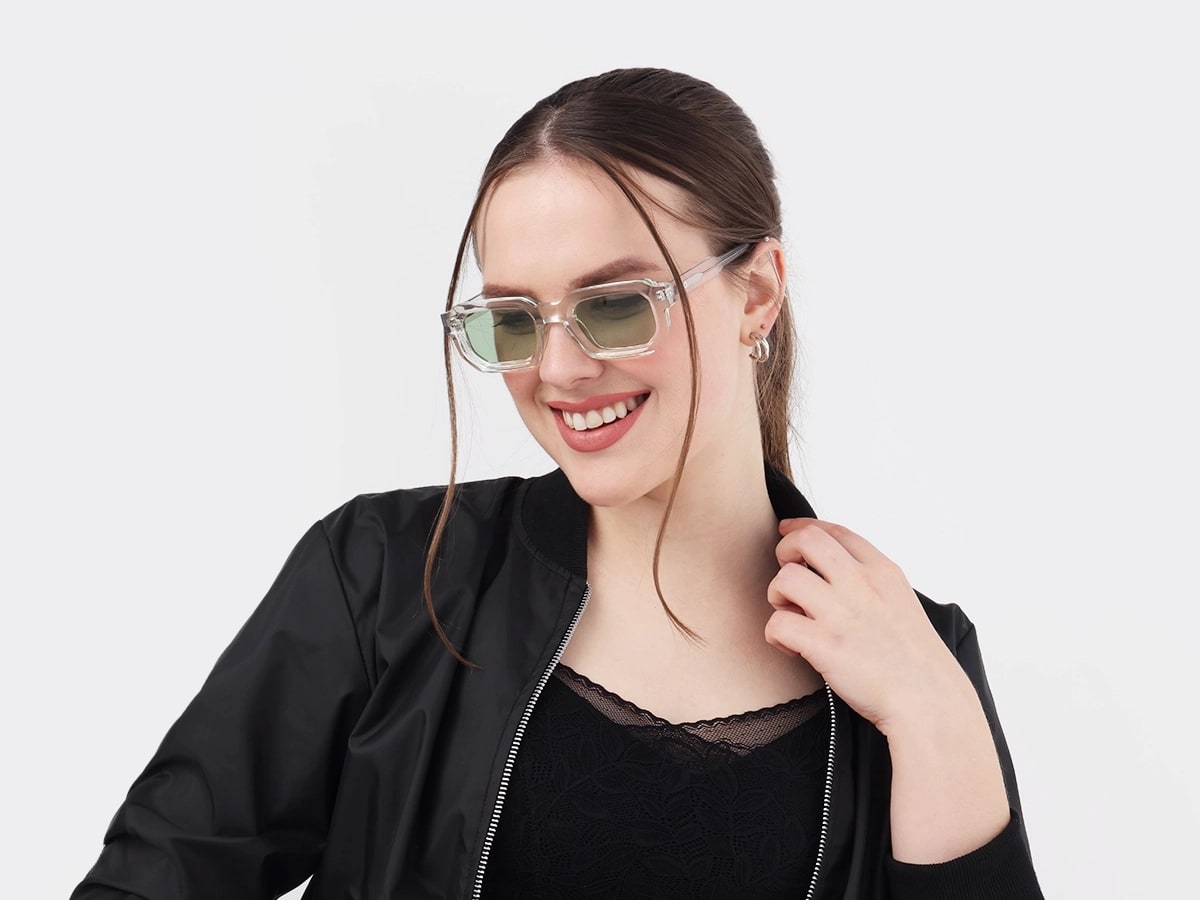 Crystal Clear Rectangle Full Rim Sunglasses 53