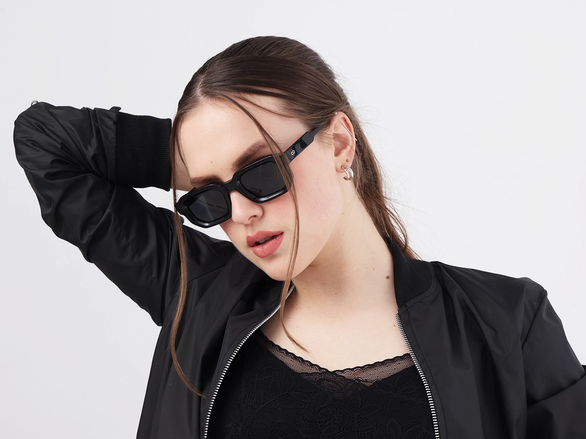Black Rectangle Acetate Full Rim Sunglasses 51