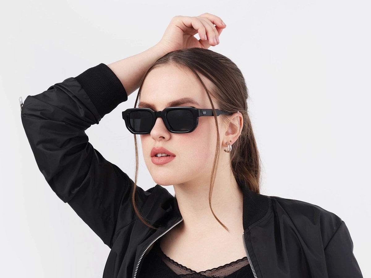 Black Rectangle Acetate Full Rim Sunglasses 52