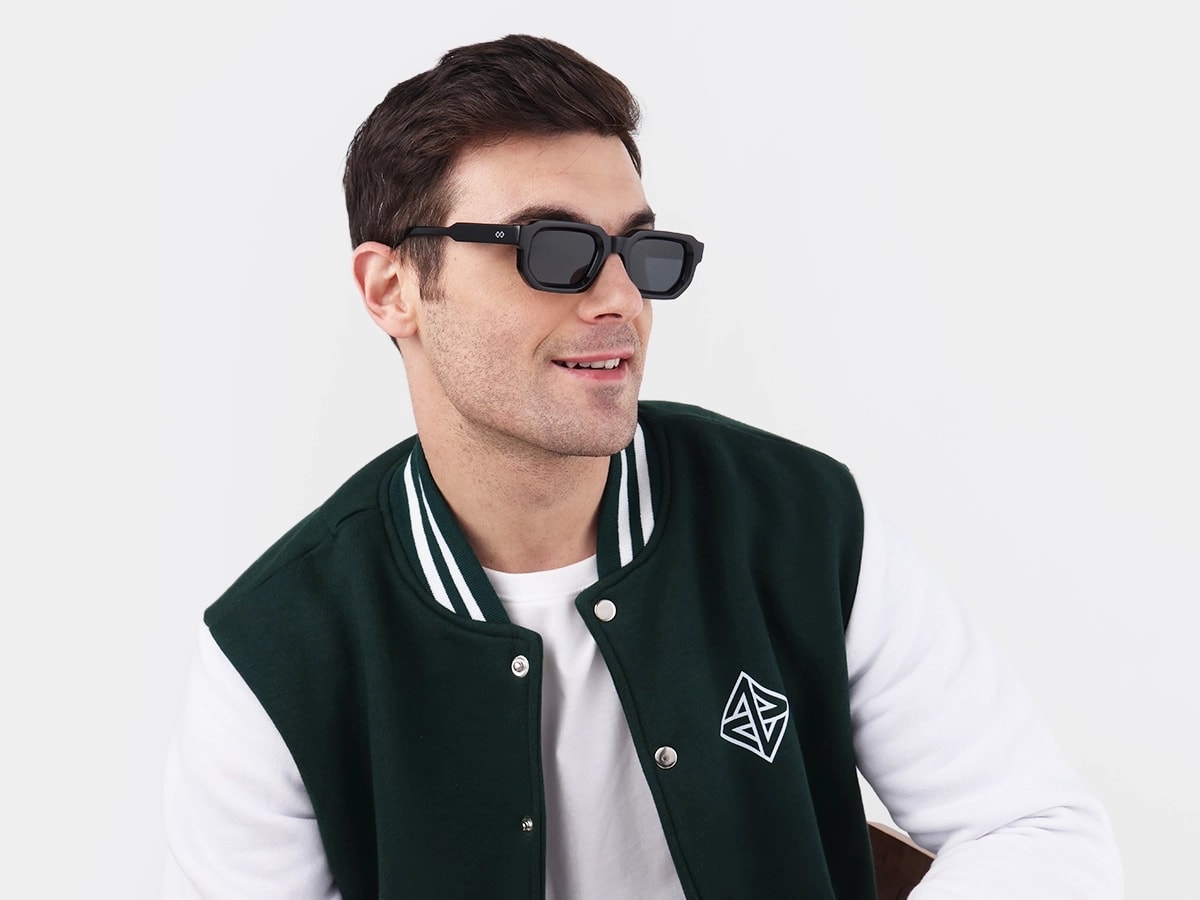 Black Rectangle Acetate Full Rim Sunglasses 42