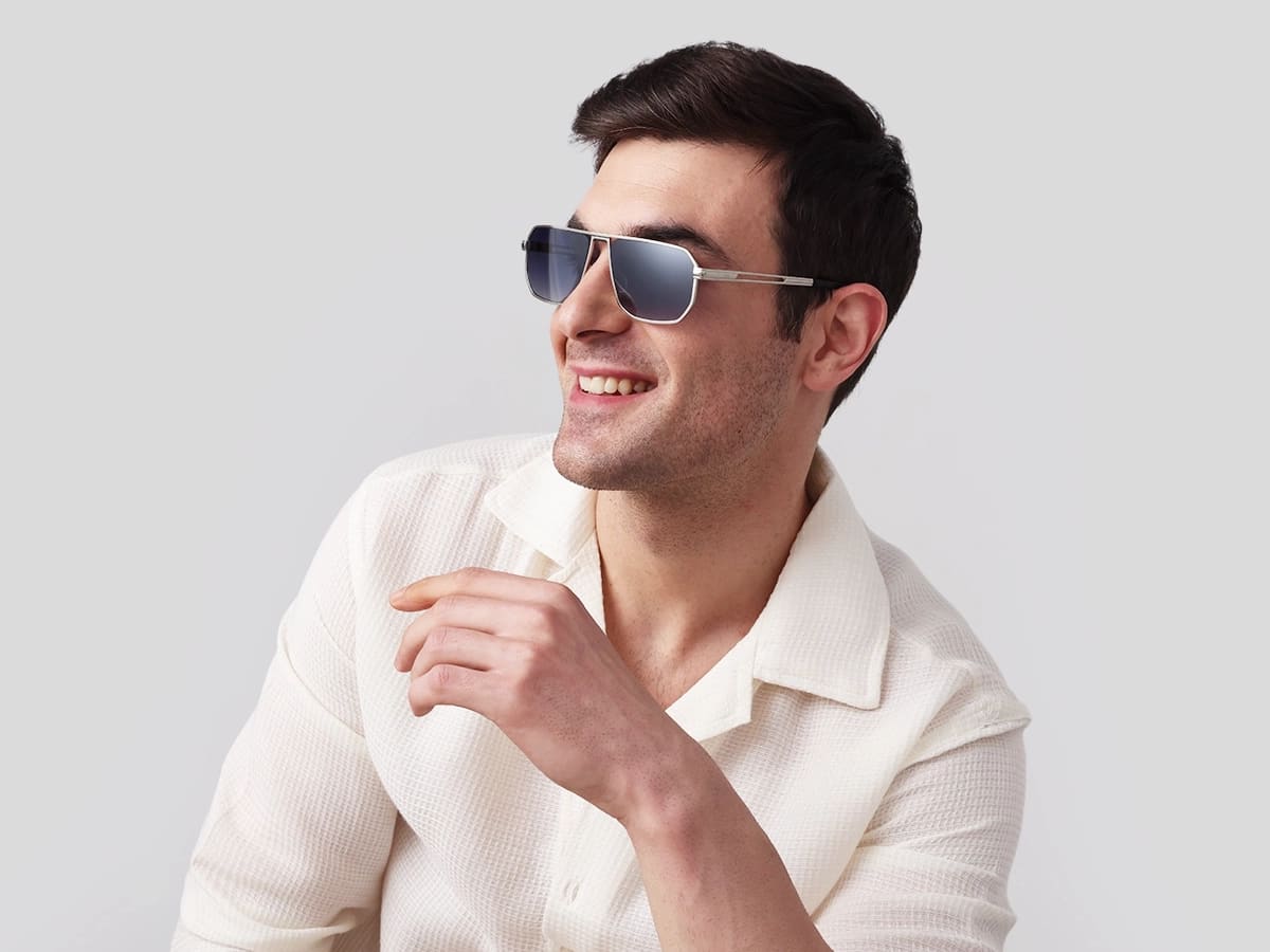 Matte Silver Pilot Flat Top Sunglasses 42