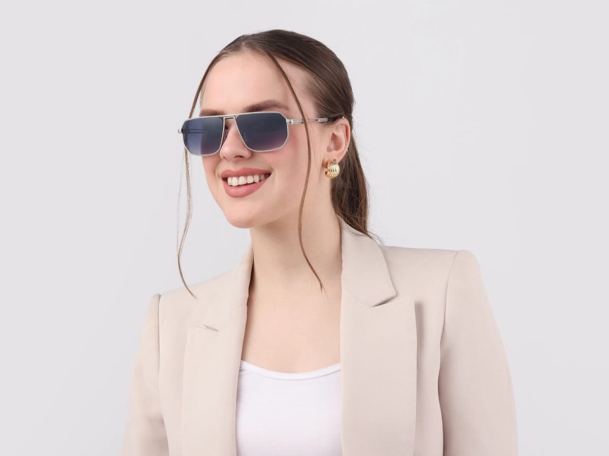 Matte Silver Pilot Flat Top Sunglasses-52