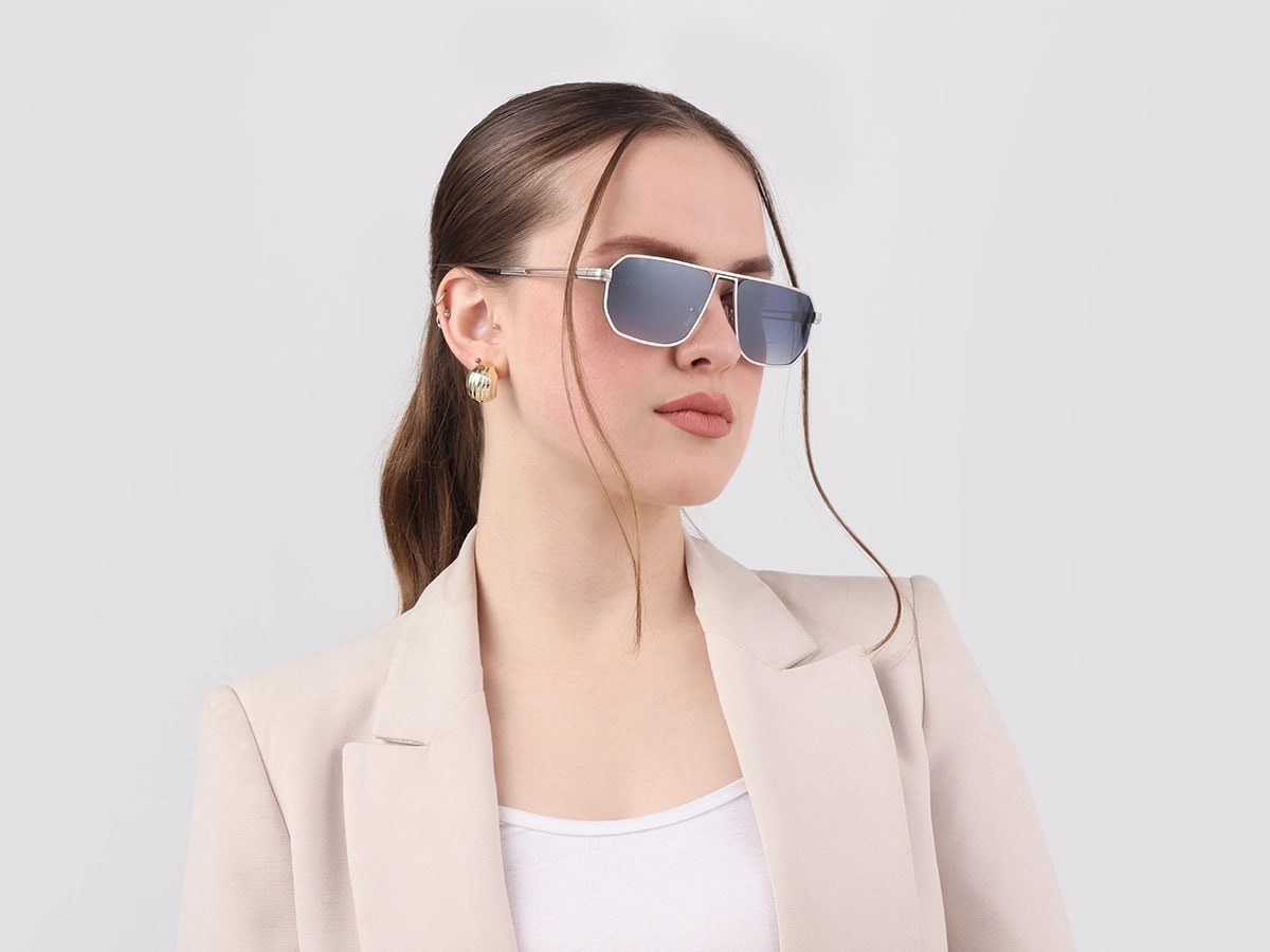 Matte Silver Pilot Flat Top Sunglasses-51