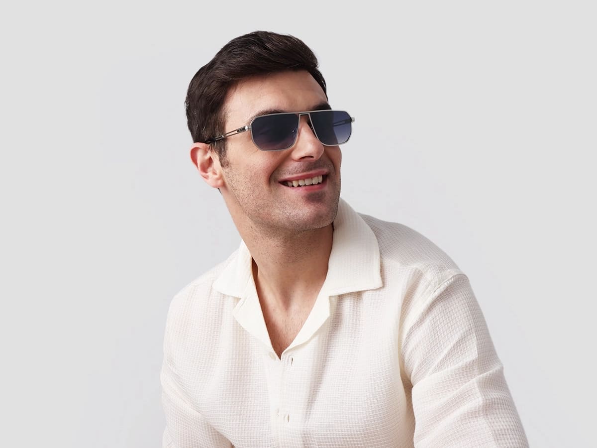 Matte Silver Pilot Flat Top Sunglasses 43