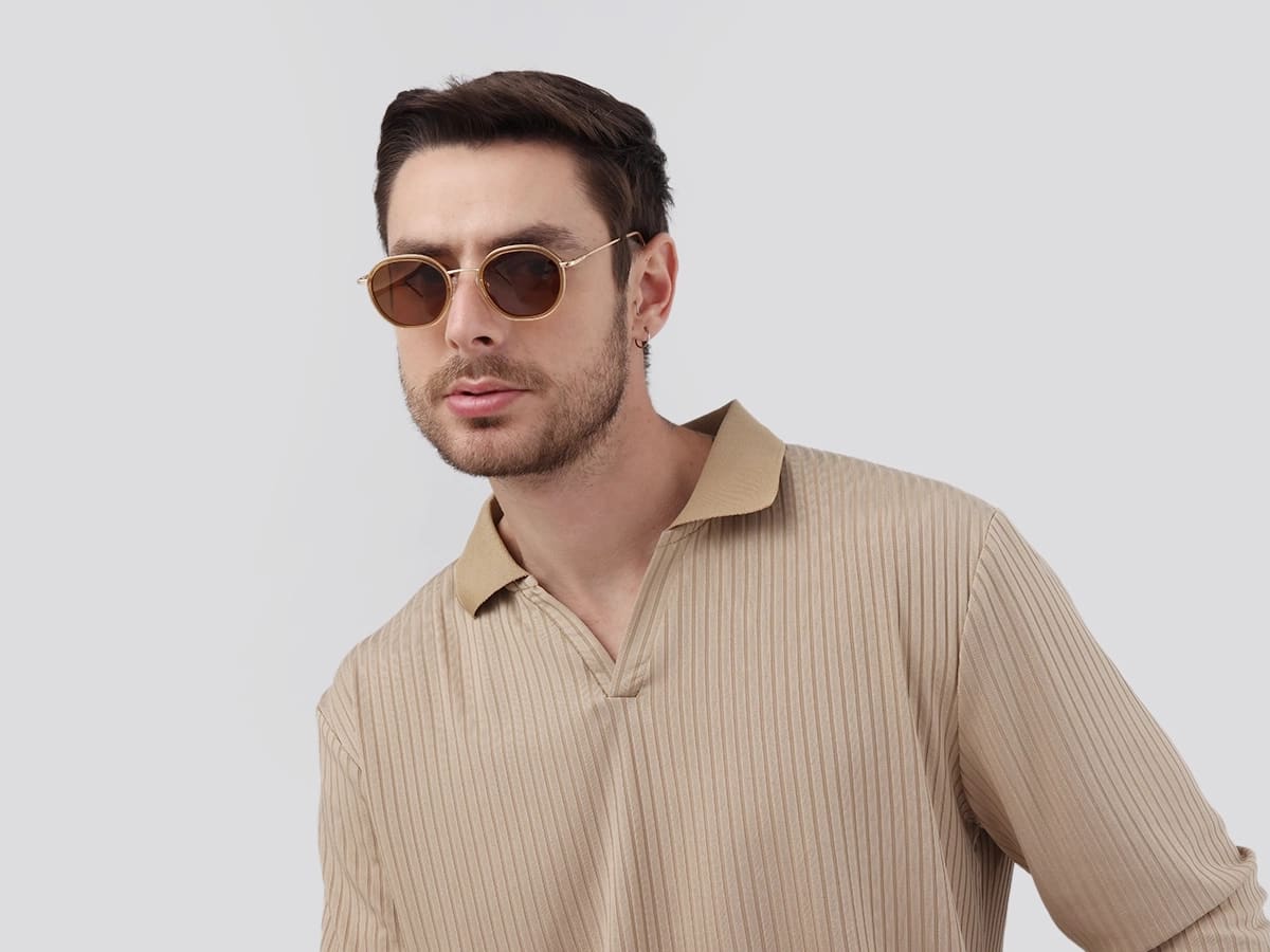 Crystal Champagne Gold Round Sunglasses | Specscart-42