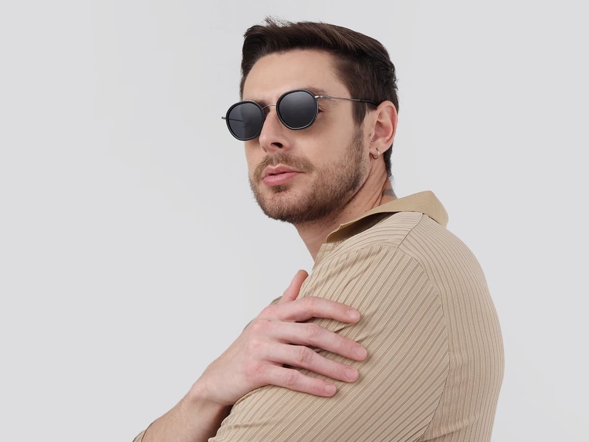 Black & Gunmetal Round Sunglasses | Specscart-41