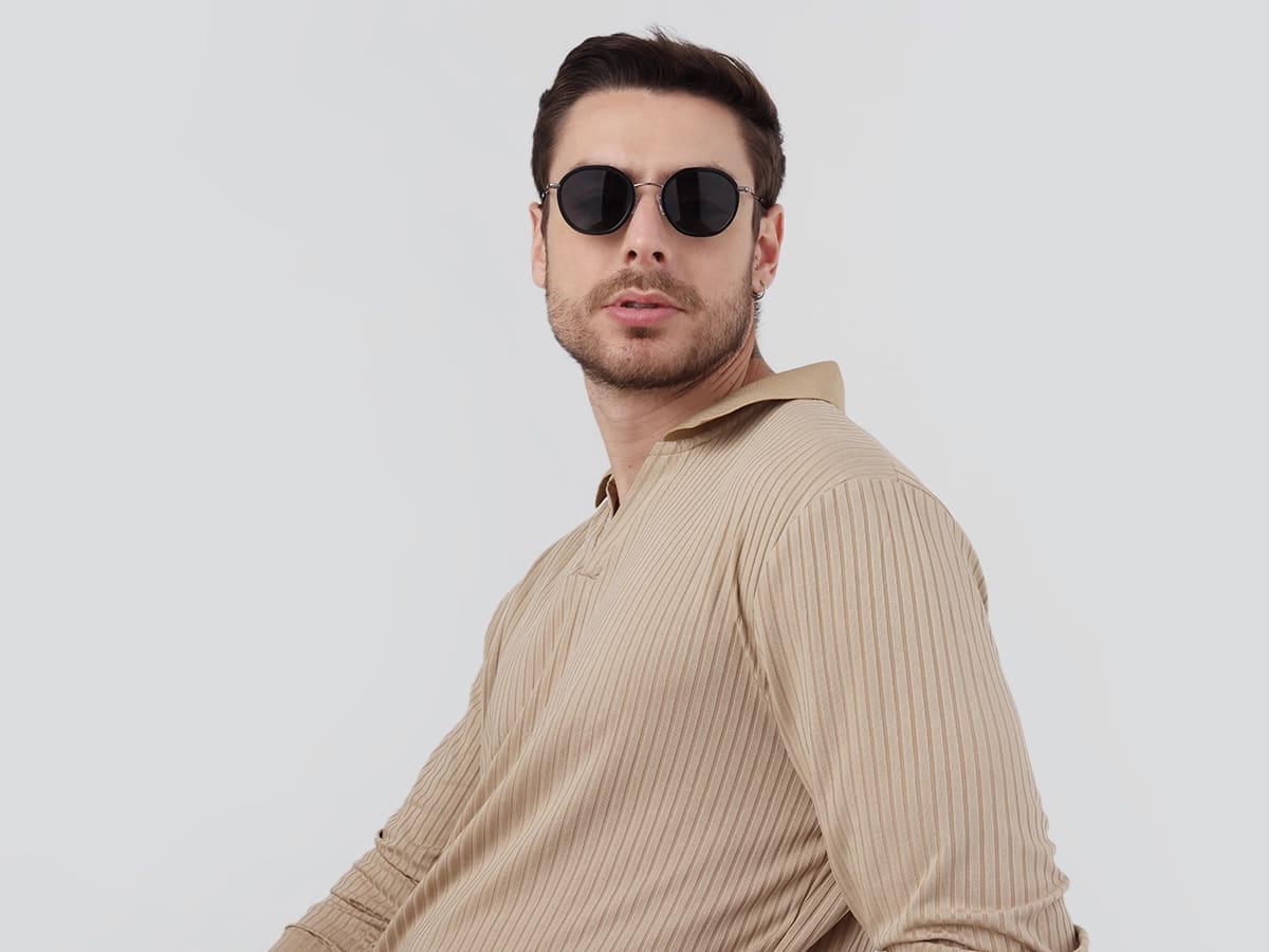 Black & Gunmetal Round Sunglasses | Specscart-42