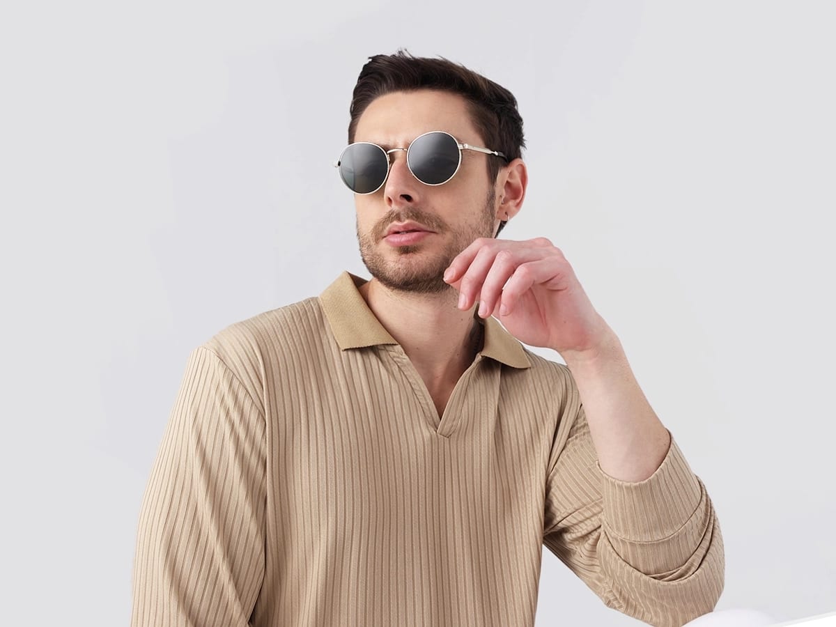 Champagne Gold Round Metal Sunglasses | Specscart-42