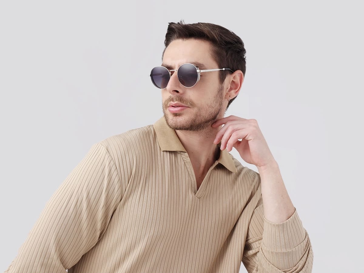 Silver Metal Round Sunglasses | Specscart-43