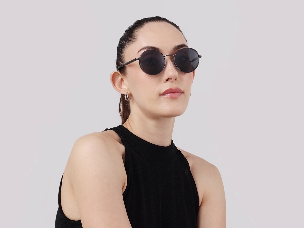 Gunmetal Full Rim Round Sunglasses | Specscart-52