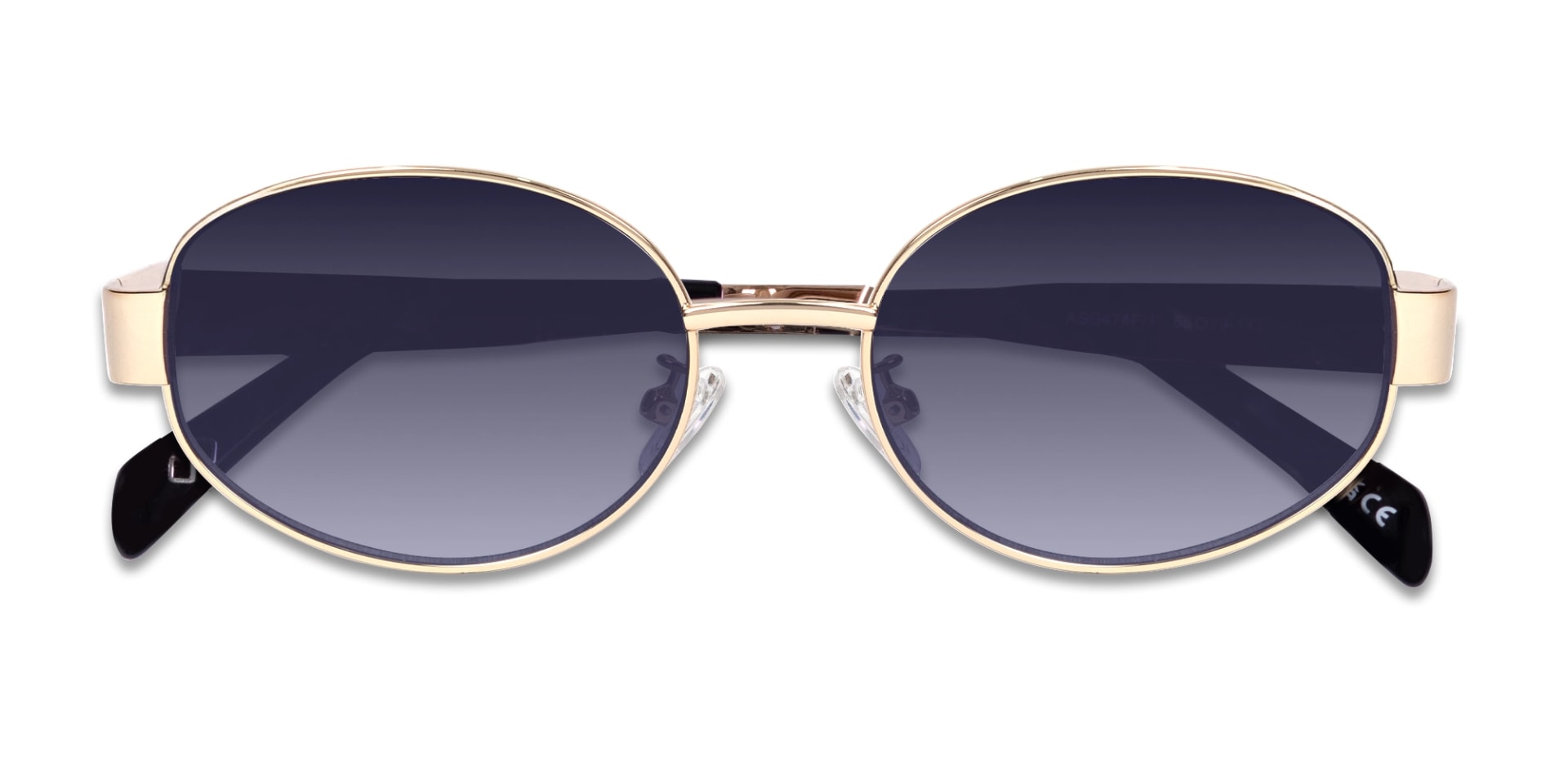 Champagne Gold Oval Metal Full Rim Sunglasses-6