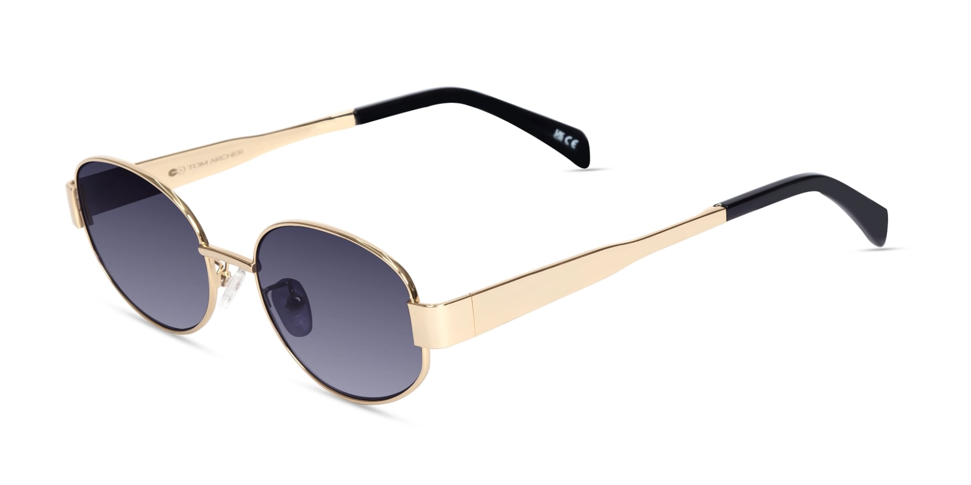 Champagne Gold Oval Metal Full Rim Sunglasses-3
