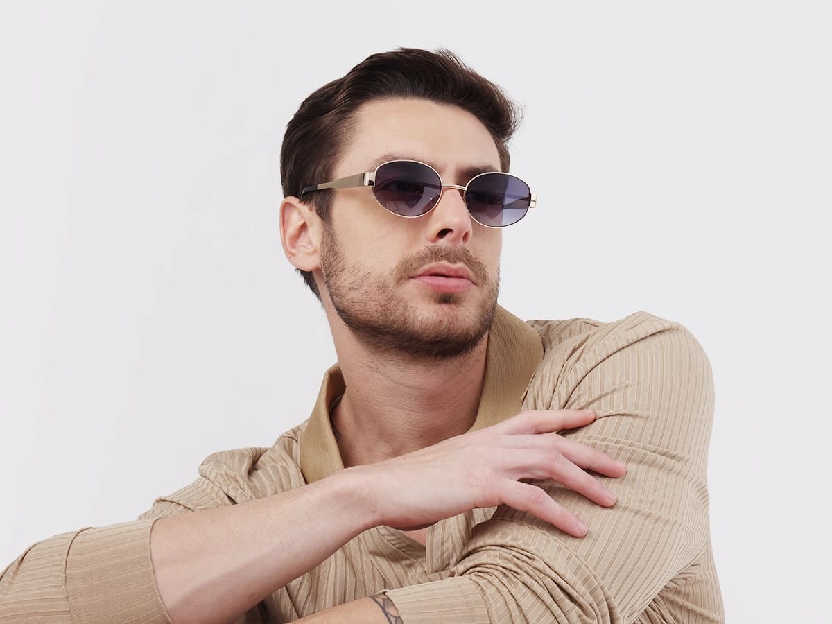 Champagne Gold Oval Metal Full Rim Sunglasses-42