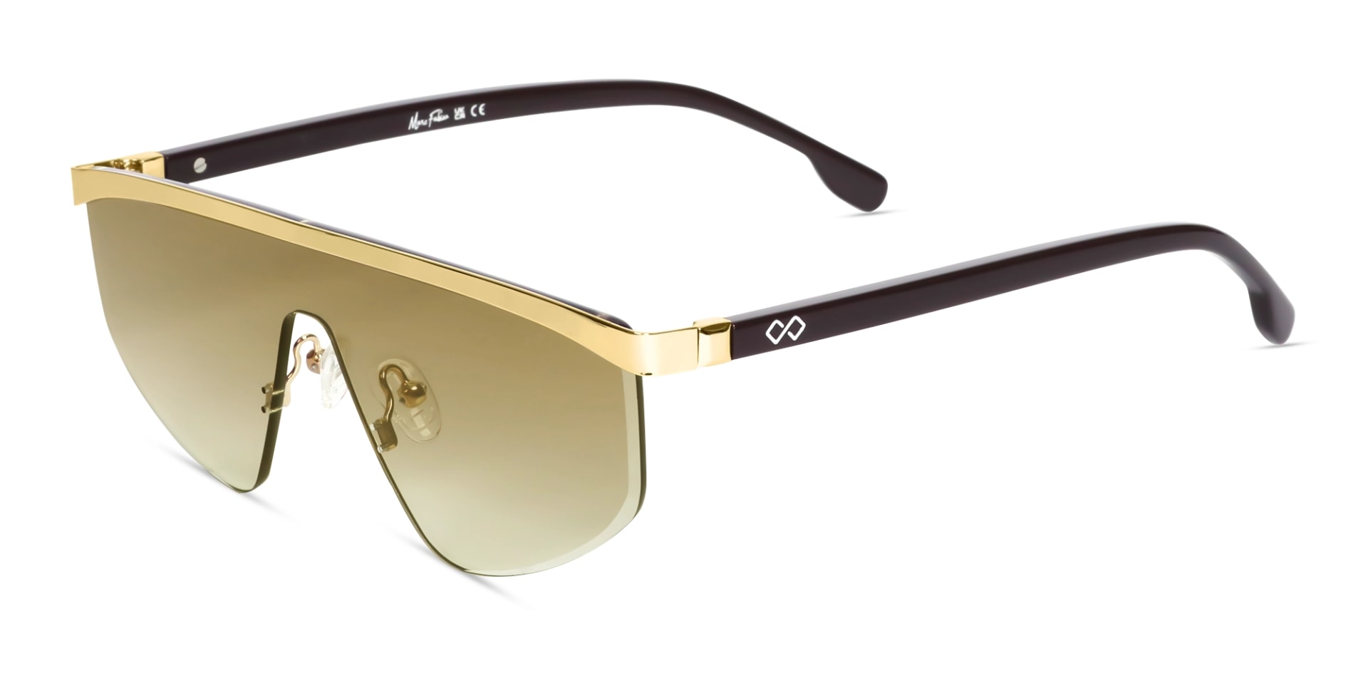 Metal Geometric Brown Gradient Tint Sunglasses -3