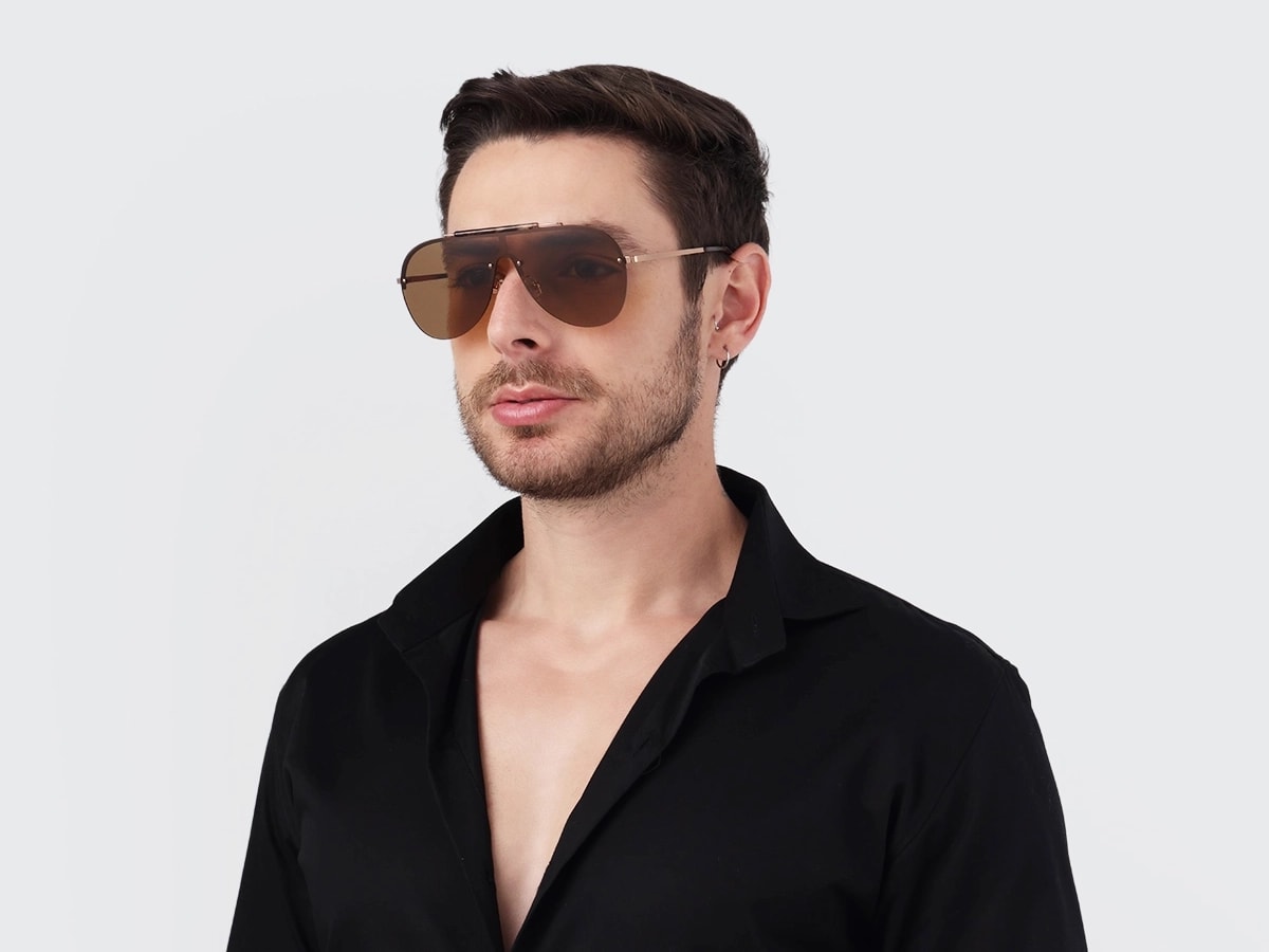 Metal Pilot Brown Gradient Tint Sunglasses-41