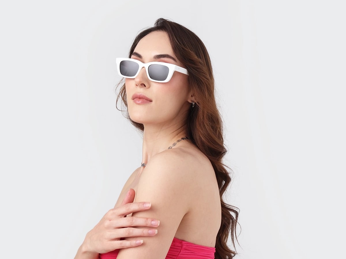 Pure White Acetate Full-Rim Rectangle Sunglasses-52