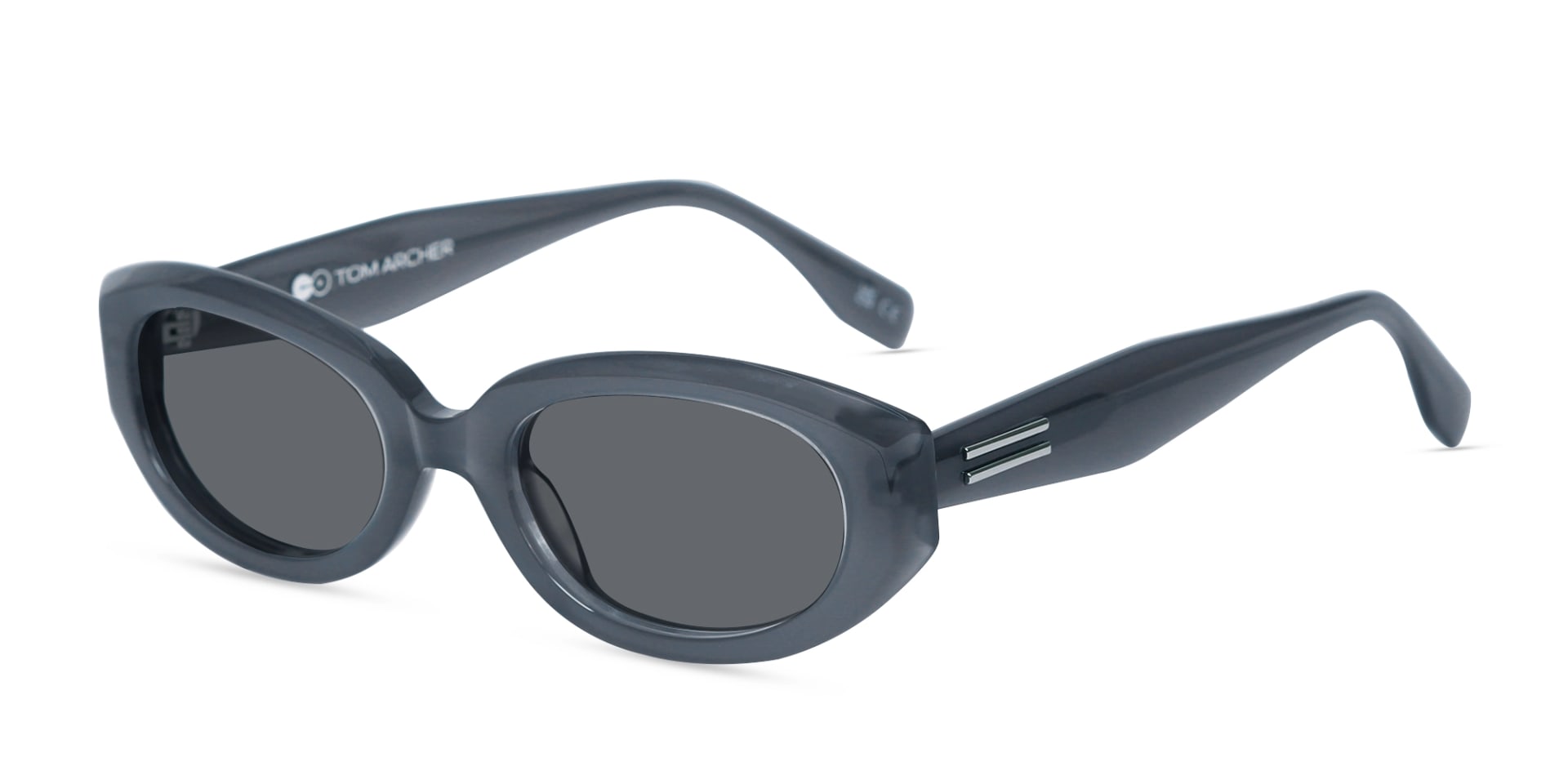 Matte Bluish Grey Oval Acetate Full-Rim Sunglasses-3